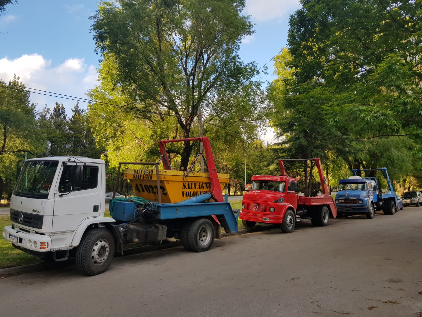 Flota de camiones de Salvagno Volquetes estacionados en fila con sus volquetes